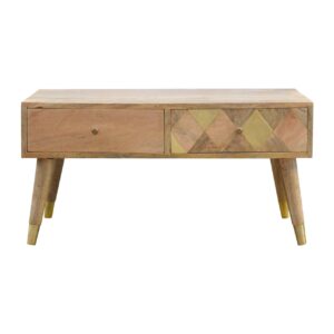 oak ish brass inlay coffee table