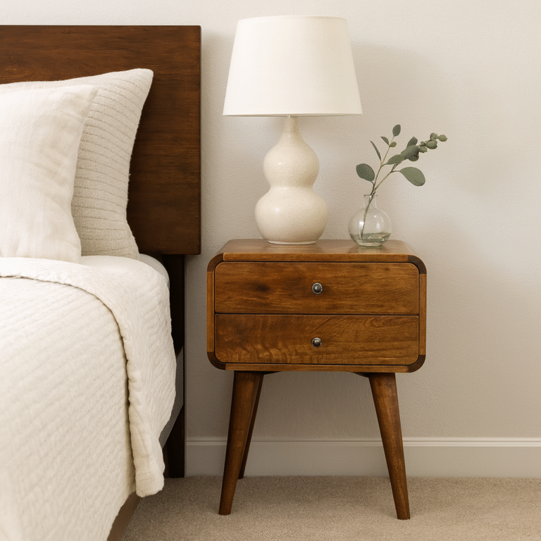 curved chestnut bedside