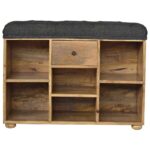 Six-slot shoe storage bench in black tweed