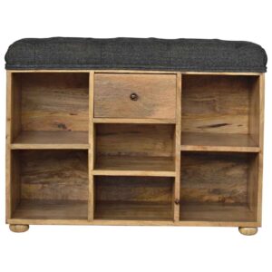 Six-slot shoe storage bench in black tweed