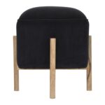 Black Velvet Footstool with Solid Wood Legs