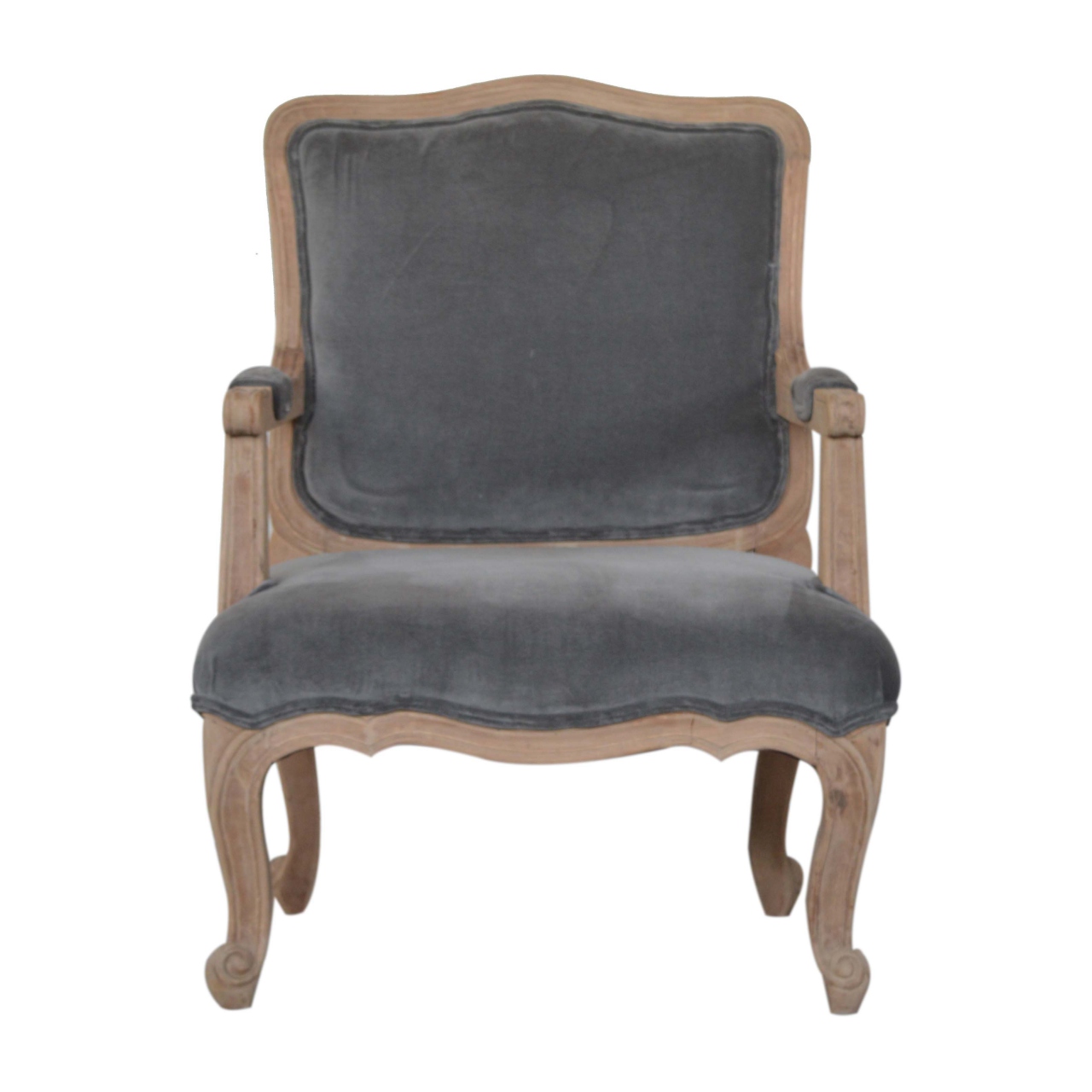 The French-style chair in grey velvet
