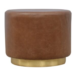 Buffalo Leather Footstool With Gold Base