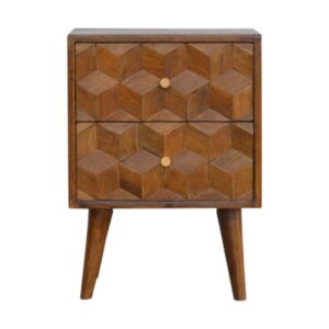 Chestnut Cube Carved Bedside