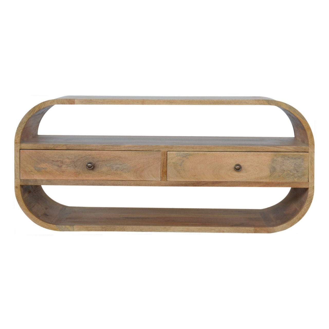 Two-drawer TV unit with a curved edge