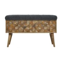 Grey Tweed Storage Bench with Diamond Carving