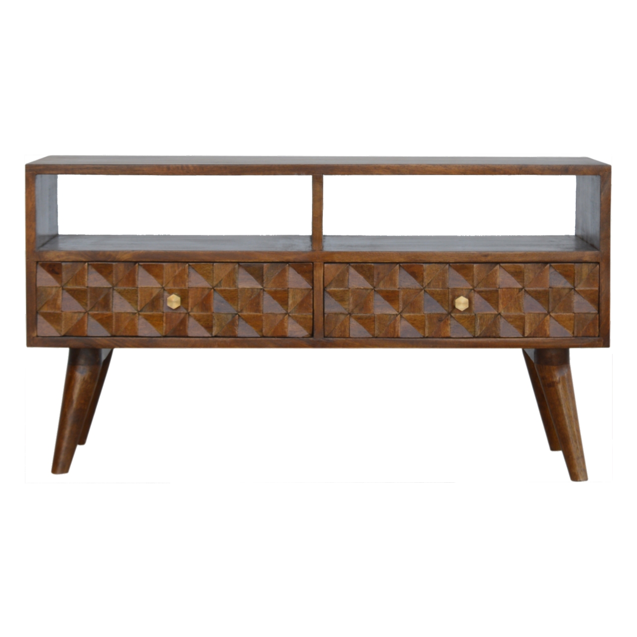 TV unit with carved chestnut diamonds