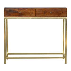 Industrial 2 Drawer Console Table with Iron Base