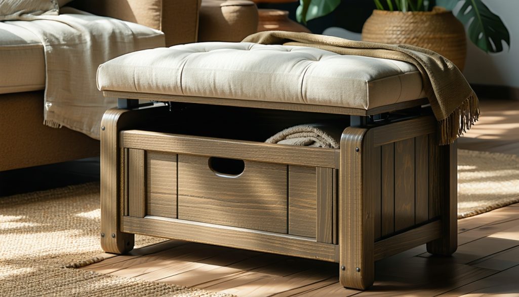 wooden footstools with storage