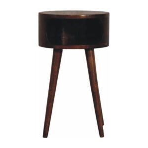 Round Chestnut Nightstand with Open Shelf